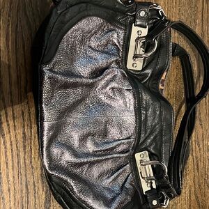 Black and Silver Shoulder Bag with Metallic Finish b makowsky